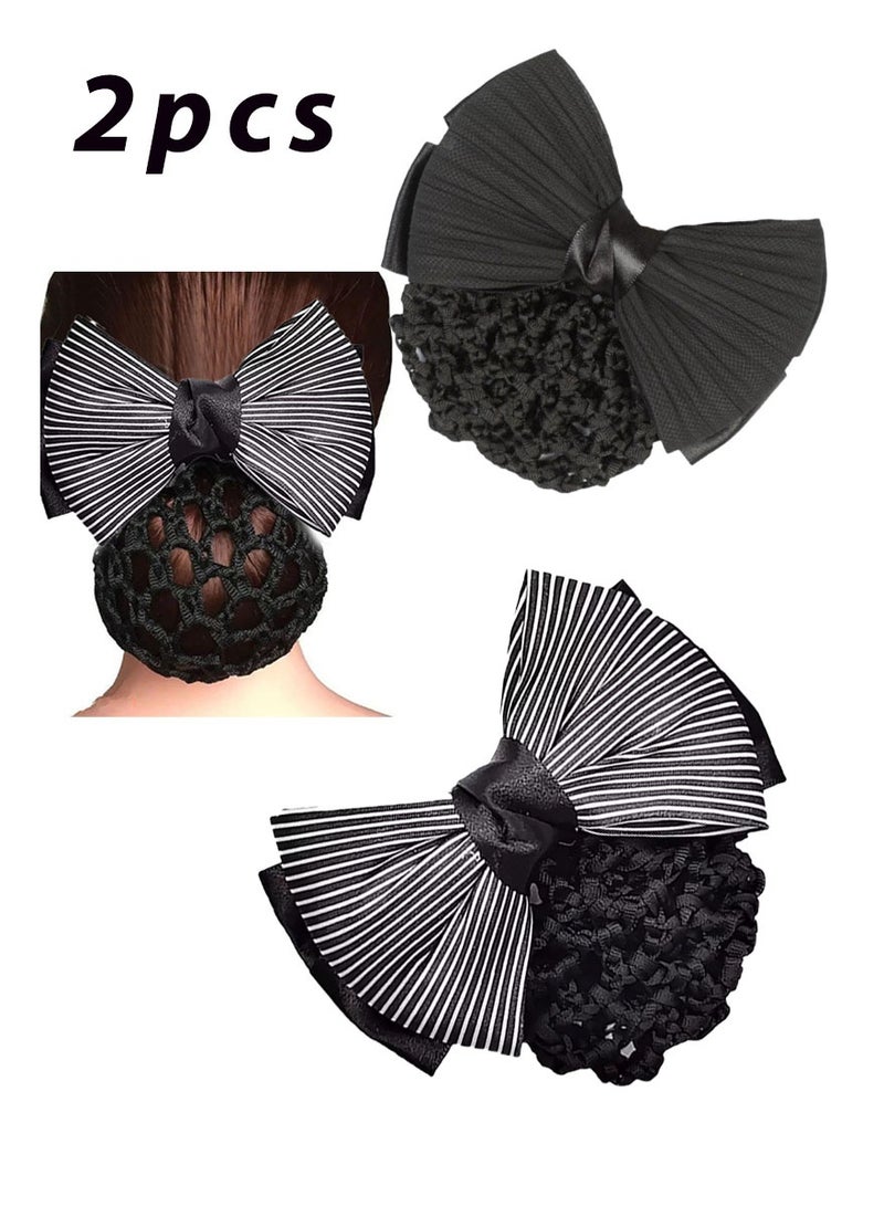 2pcs Women Hair Snood Net Bowknot Decor Barrette Elastic Mesh Hair Bun Cover - Image 1