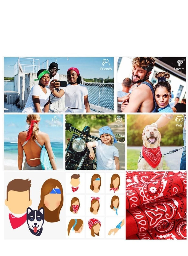 إسكدنيا 12 Pieces of Bandanas 100% Cotton Squares Tie Dye Paisley Printed Headbands Handkerchiefs for Men and Women - Image 4