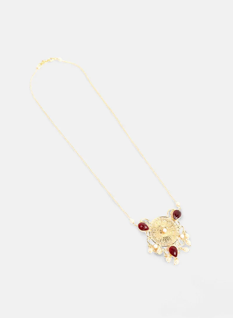 SOHI Amani Ruby Studded & Beaded Long Artificial Necklace Jewellery