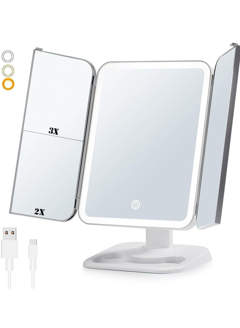 ELTRAZONE Makeup Mirror Vanity with Lights – 3 Color Lighting Modes, 68 LED Trifold Mirror, 1x/2x/3x Magnification, Touch Control Design | Portable High Definition Cosmetic Lighted Mirror – Ideal for Home, Travel & Professional Use, White  - Image 1