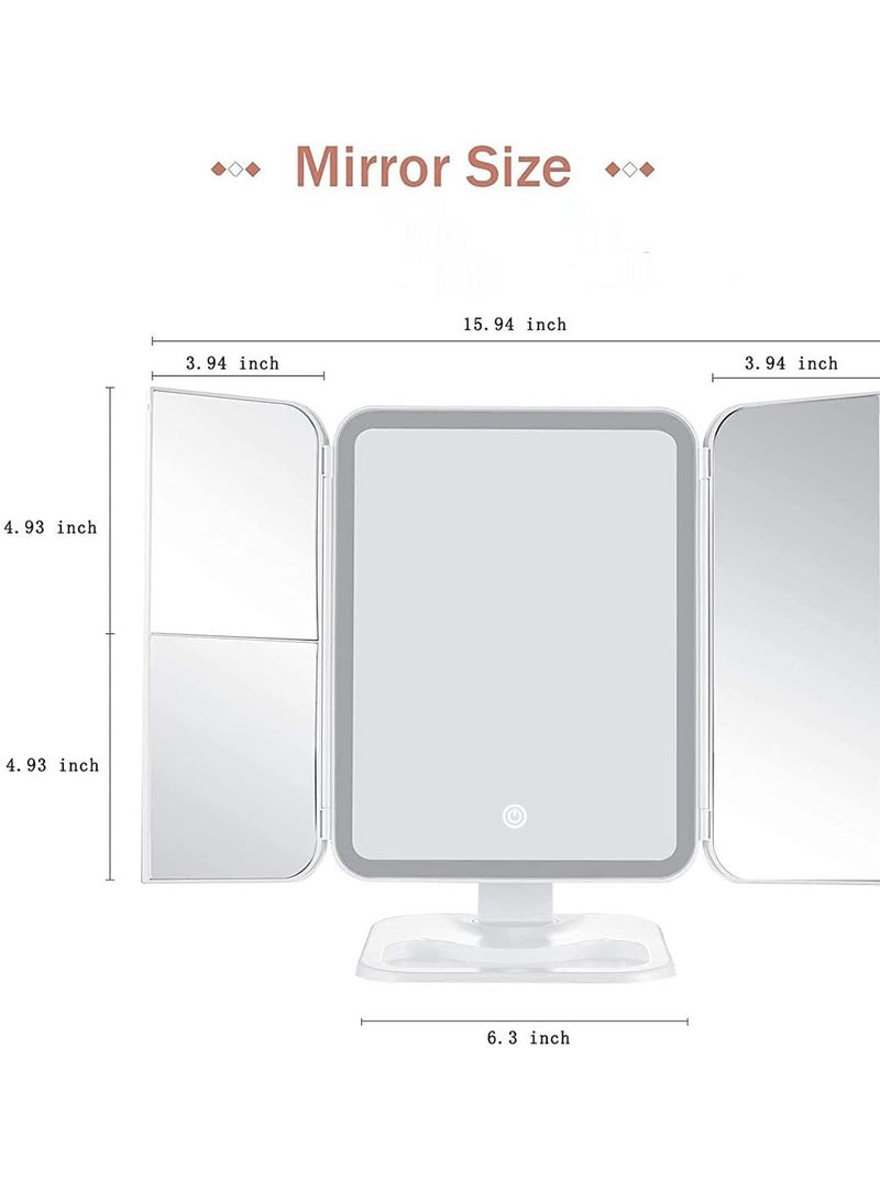 ELTRAZONE Makeup Mirror Vanity with Lights – 3 Color Lighting Modes, 68 LED Trifold Mirror, 1x/2x/3x Magnification, Touch Control Design | Portable High Definition Cosmetic Lighted Mirror – Ideal for Home, Travel & Professional Use, White  - Image 2