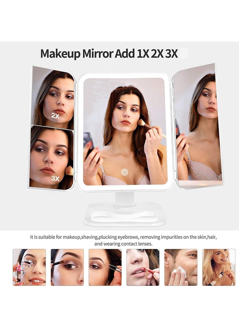ELTRAZONE Makeup Mirror Vanity with Lights – 3 Color Lighting Modes, 68 LED Trifold Mirror, 1x/2x/3x Magnification, Touch Control Design | Portable High Definition Cosmetic Lighted Mirror – Ideal for Home, Travel & Professional Use, White  - Image 3