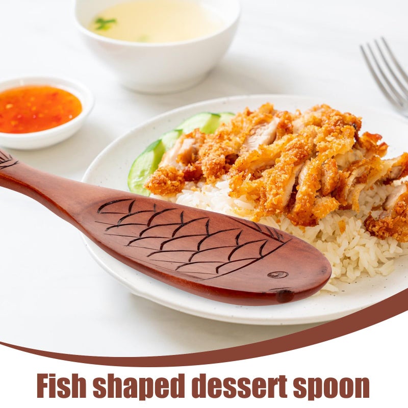 Fish Shaped Wooden Rice Spoon Nonstick Small Serving Paddle with Handle for Cooking Stirring - Image 4