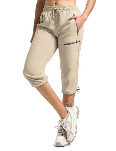 BVVU Women's Cargo Capris Hiking Pants Lightweight Quick Dry Joggers Outdoor Waterproof Workout Pants with Pockets Khaki - Image 5