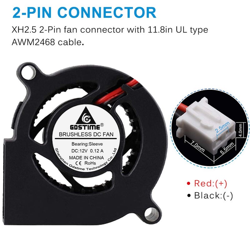 GDSTIME 2-Pack 50mm Turbo Cooling Fan, 12V Blower Fan, 50mm x 20mm DC Brushless Blower Fan 2Pin - Image 3