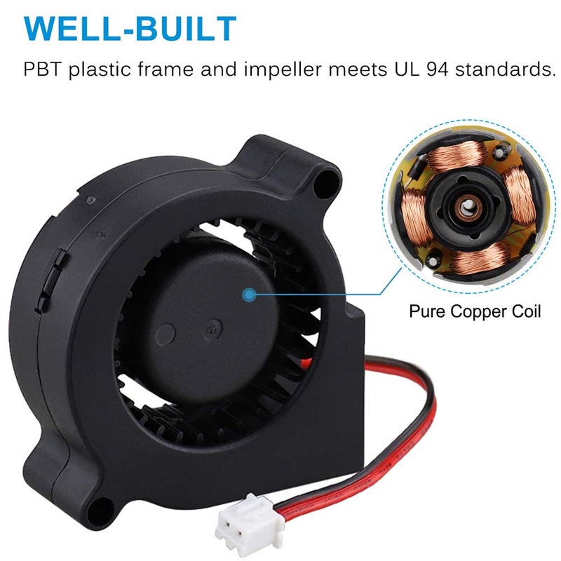 GDSTIME 2-Pack 50mm Turbo Cooling Fan, 12V Blower Fan, 50mm x 20mm DC Brushless Blower Fan 2Pin - Image 5