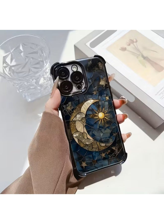 Temu A transparent, drop-proof phone case with a stylish sun and moon design; shock and scratch resistant with four raised edges for complete protection; compatible with iPhone 14 Pro Max. - Image 1