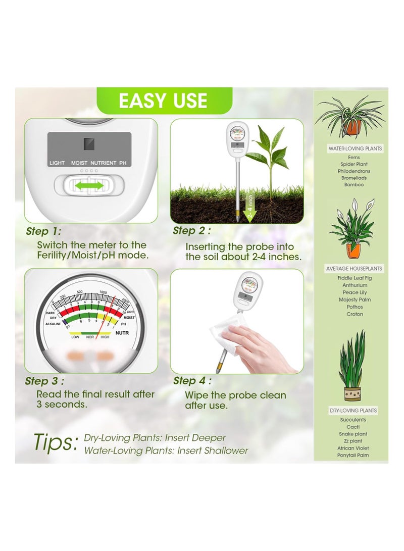 Upgraded 4-in-1 Soil Tester: Moisture, pH, Light, and Nutrient Meter for Garden, Lawn, Farm, Indoor & Outdoor Use - Essential Tool for Healthy Plants and Soil Care. - Image 4