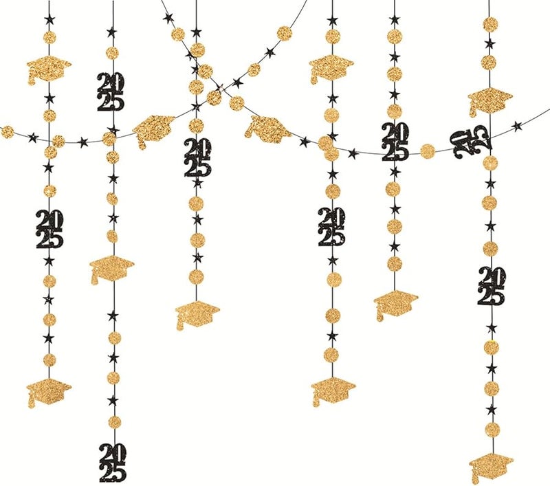 خلفية صور التخرج الذهبية مع فتحات القبعات، زينة حائط ورقية قابلة لإعادة الاستخدام - Image 2