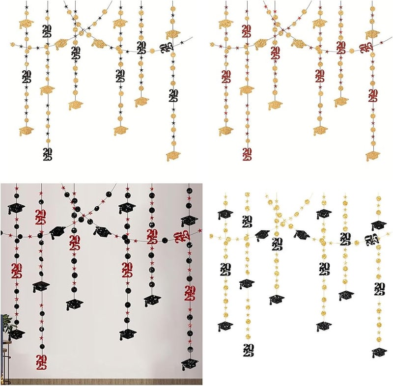 خلفية صور التخرج الذهبية مع فتحات القبعات، زينة حائط ورقية قابلة لإعادة الاستخدام - Image 3