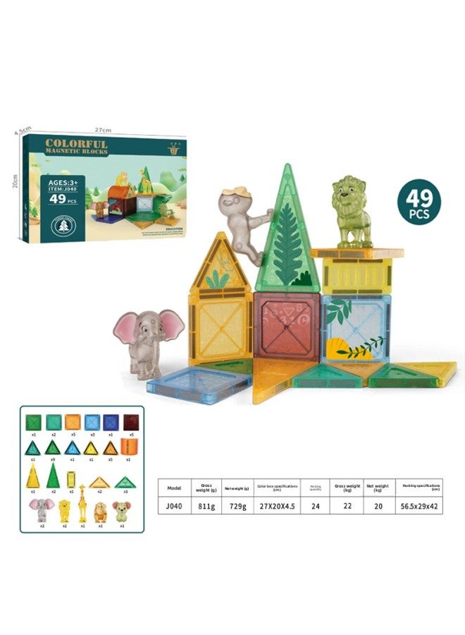 Children's Magnetic Pieces Building Blocks Early Education Forest Animal Magnetic Toys Variety Matching DIY Strong Magnetic Color Window-Color:047 [Animal Magnetic Building Blocks] 35PCS  - Image 3