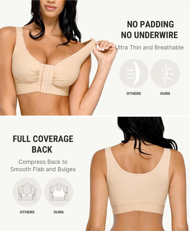 FeelinGirl Post-Surgery Front Closure Wireless Bra Compression Shapewear Top with Wide Straps for Breast Augmentation Recovery Skin XXL - Image 3