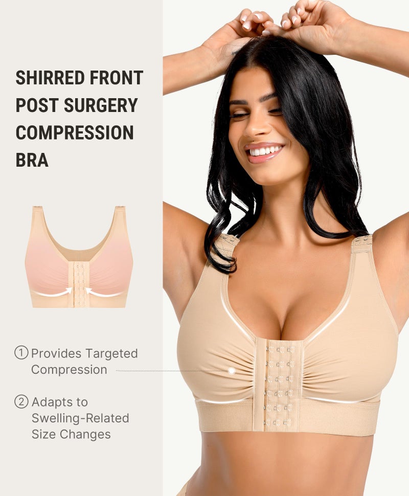 FeelinGirl Post-Surgery Front Closure Wireless Bra Compression Shapewear Top with Wide Straps for Breast Augmentation Recovery Skin XXL - Image 1