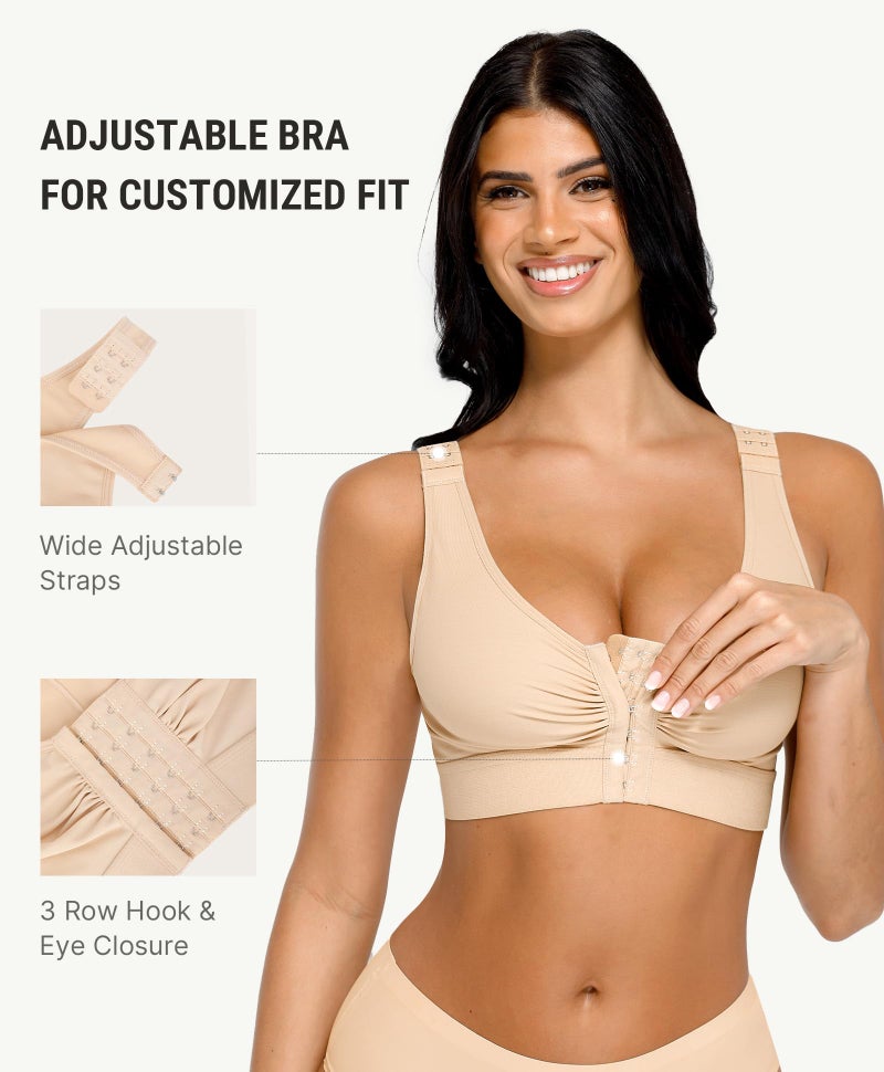 FeelinGirl Post-Surgery Front Closure Wireless Bra Compression Shapewear Top with Wide Straps for Breast Augmentation Recovery Skin XXL - Image 2