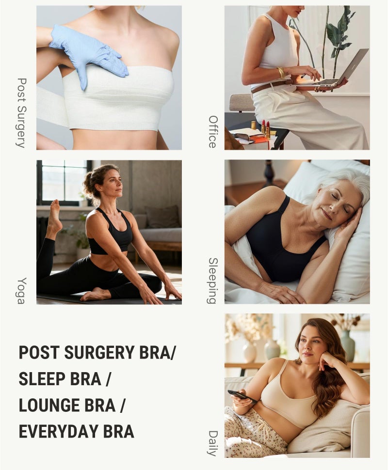 FeelinGirl Post-Surgery Front Closure Wireless Bra Compression Shapewear Top with Wide Straps for Breast Augmentation Recovery Skin XXL - Image 4