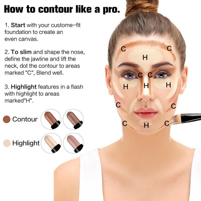 SUSIKEKI Contour Stick, 2Pcs Dual-Ended Highlighter Makeup Pen & Contouring Stick for Face Shaping, Long Lasting Waterproof Cream Bronzer & Highlight Sticks Make Up Kit for All Skin Tones(01# + 03#) - Image 5