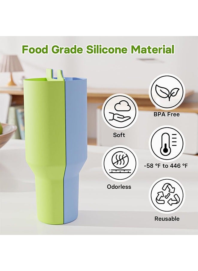 Stanley Cup Divider Insert - Two Drinks One Cup Silicone Divider Liner for 40oz Stanley Tumbler Silicone Double Inner Tray Stanley Cup Accessories Reusable Liner for Dual-Sided Drink(Green/Blue)  - Image 3