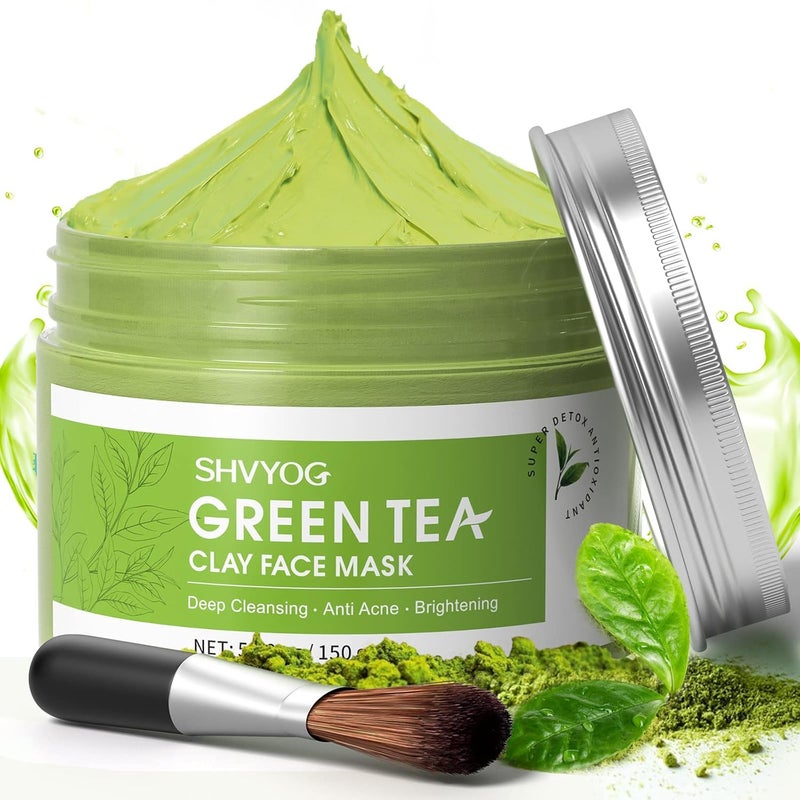 SHVYOG Green Tea Face Mask Antioxidant Green Tea Clay Mask with Volcanic Mud Deep Cleansing  Moisturizing  Hydrating Clay Facial Mask for Pores Blackheads Wrinkles Dirts