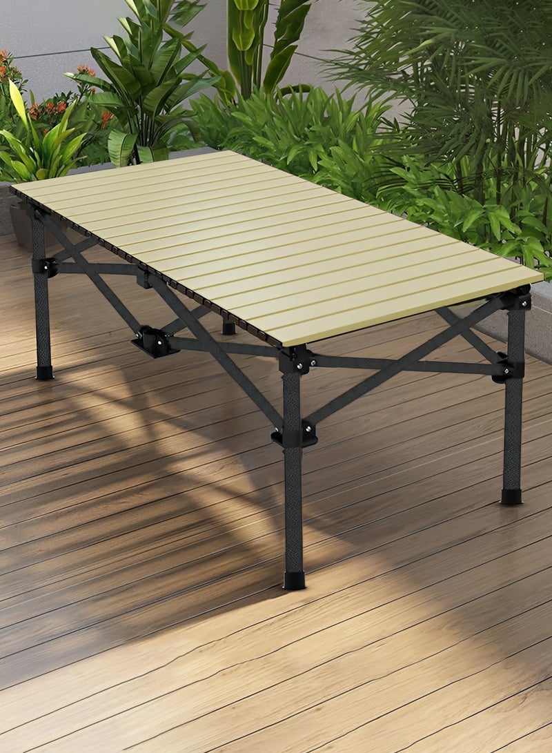 تايمي طاولة قابلة للطي من الألومنيوم مع حقيبة حمل للأستخدام الداخلي والخارجي، طاولة محمولة للحديقة والفناء والشاطئ والتخييم والكشتات والرحلات البرية، لون بيج - 62x55x120 سم - Image 1