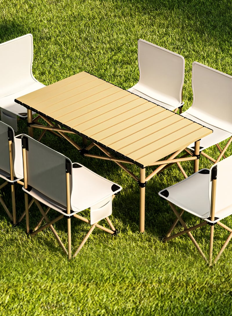 تايمي طاولة قابلة للطي من الألومنيوم مع حقيبة حمل للأستخدام الداخلي والخارجي، طاولة محمولة للحديقة والفناء والشاطئ والتخييم والكشتات والرحلات البرية، لون بيج - 62x55x120 سم - Image 3