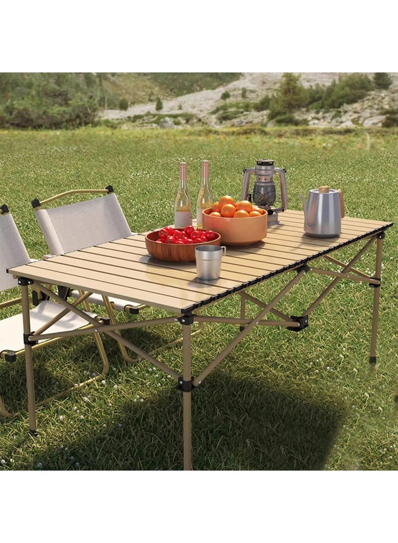 تايمي طاولة قابلة للطي من الألومنيوم مع حقيبة حمل للأستخدام الداخلي والخارجي، طاولة محمولة للحديقة والفناء والشاطئ والتخييم والكشتات والرحلات البرية، لون بيج - 62x55x120 سم - Image 2