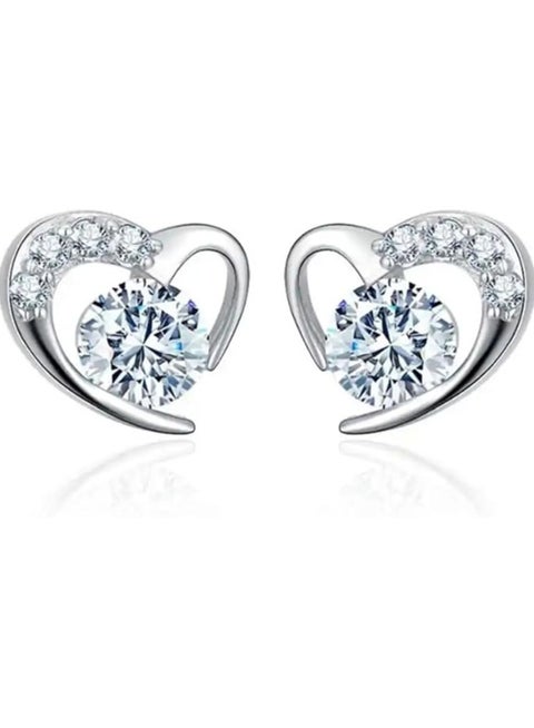 أقراط على شكل قلب من الفضة الإسترلينية عيار 925 مع أقراط دائرية من الفولاذ المقاوم للصدأ للنساء