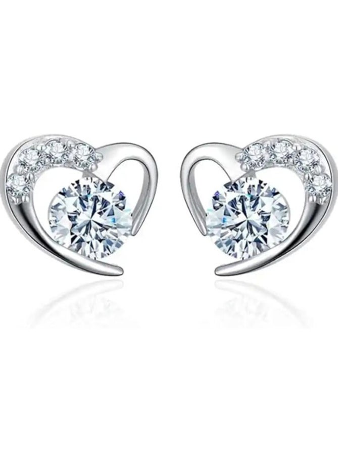Estrico Heart Shape Earrings 925 Sterling Silver With Stainless Steel Round Cut Cubic Ziron Ear Studs For Womens  - Image 1