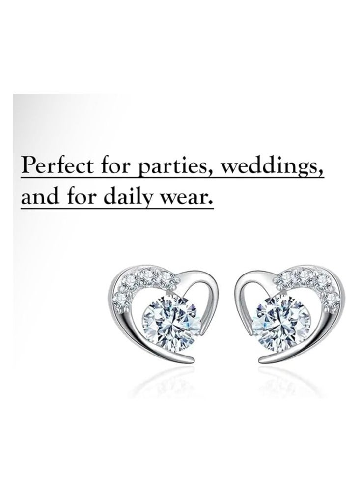 Estrico Heart Shape Earrings 925 Sterling Silver With Stainless Steel Round Cut Cubic Ziron Ear Studs For Womens  - Image 2