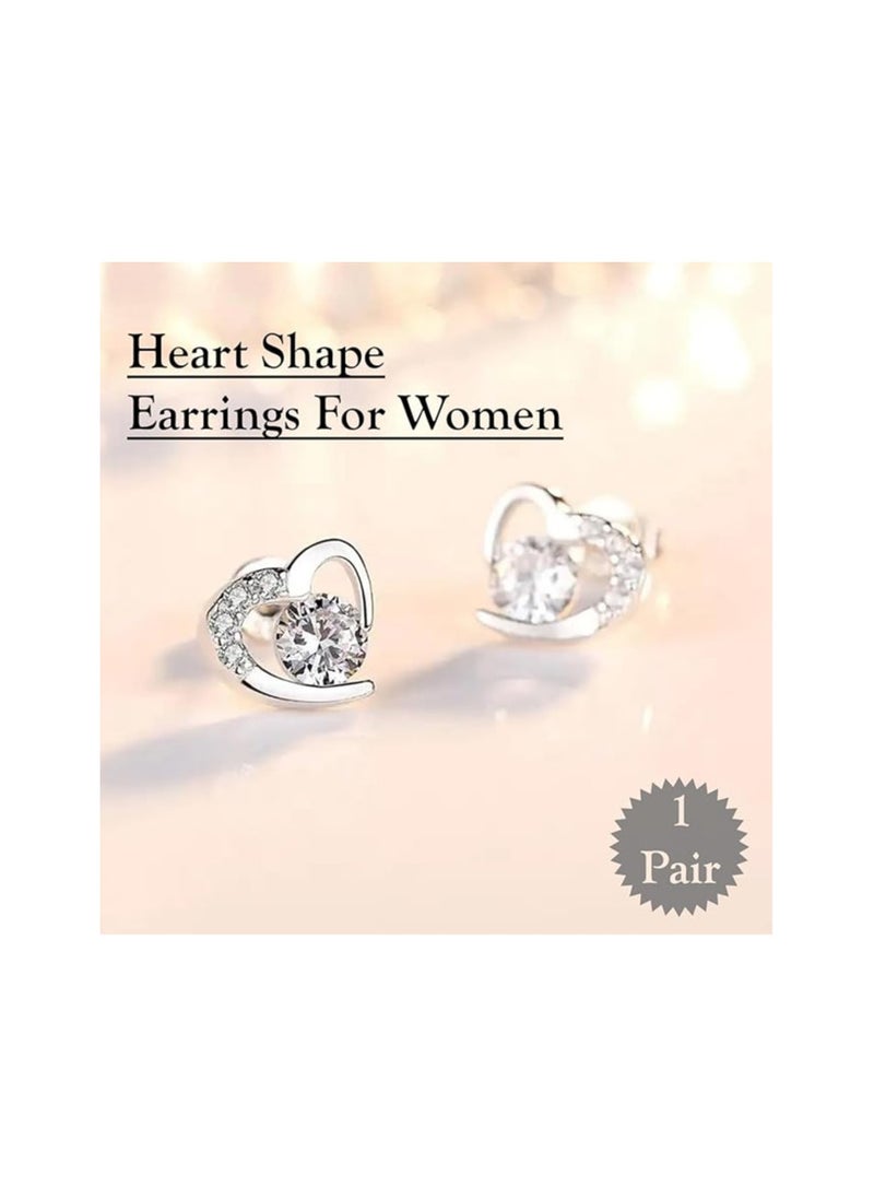 Estrico Heart Shape Earrings 925 Sterling Silver With Stainless Steel Round Cut Cubic Ziron Ear Studs For Womens  - Image 3