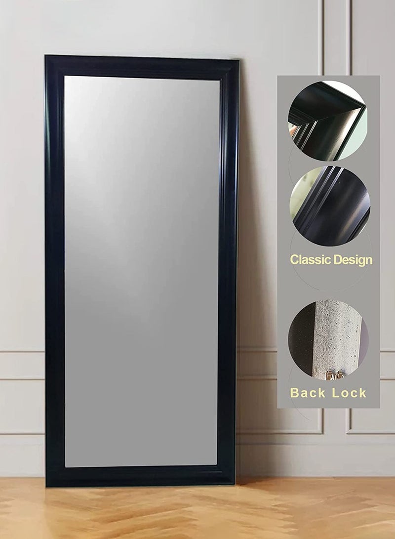 "Full-Length Standing Mirror 172.5cm x 72.5cm – Large Rectangular Wall-Mounted Dressing Mirror with Waterproof PVC Frame – Black" - Image 1