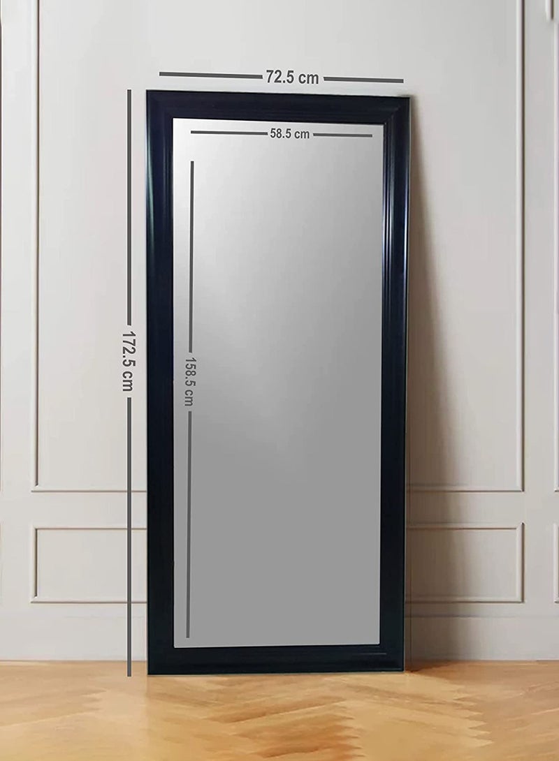 "Full-Length Standing Mirror 172.5cm x 72.5cm – Large Rectangular Wall-Mounted Dressing Mirror with Waterproof PVC Frame – Black" - Image 2