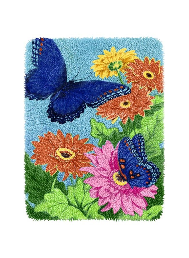 Yjunue Butterfly Floral Latch Hook Kits for Adults, DIY Crochet Yarn Rugs Hooking Craft Kit with Color Preprinted Pattern Design for Kids Adults and Beginners(Butterfly, 20 x 15in) - Image 1