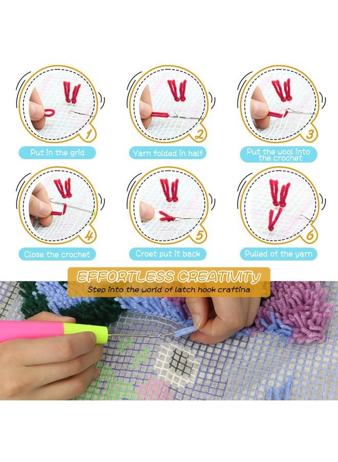 Yjunue Butterfly Floral Latch Hook Kits for Adults, DIY Crochet Yarn Rugs Hooking Craft Kit with Color Preprinted Pattern Design for Kids Adults and Beginners(Butterfly, 20 x 15in) - Image 3