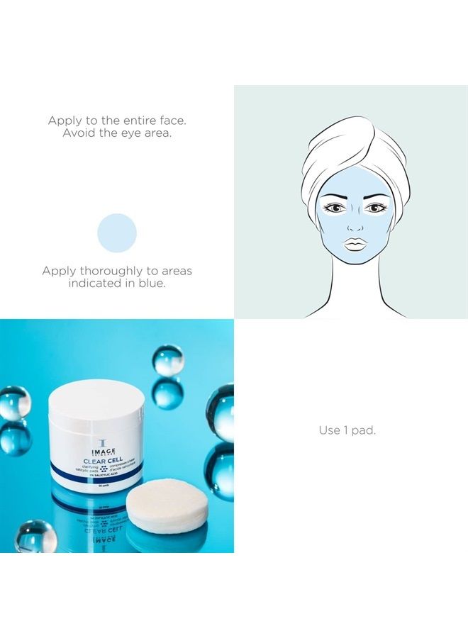 IMAGE SKINCARE , CLEAR CELL Salicylic Clarifying Pads, Exfoliating Wipes to Clarify Pores for Oily Prone Skin, 60 Pads