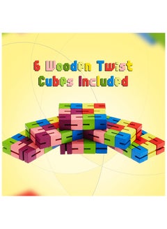 Chabeia 6 Pack Wooden Fidget Toy Twist Block Cubes – Sensory Puzzle Toys for Teens, Party Favors for Boys & Girls – Stress Relief Fidget Gifts  - Image 4