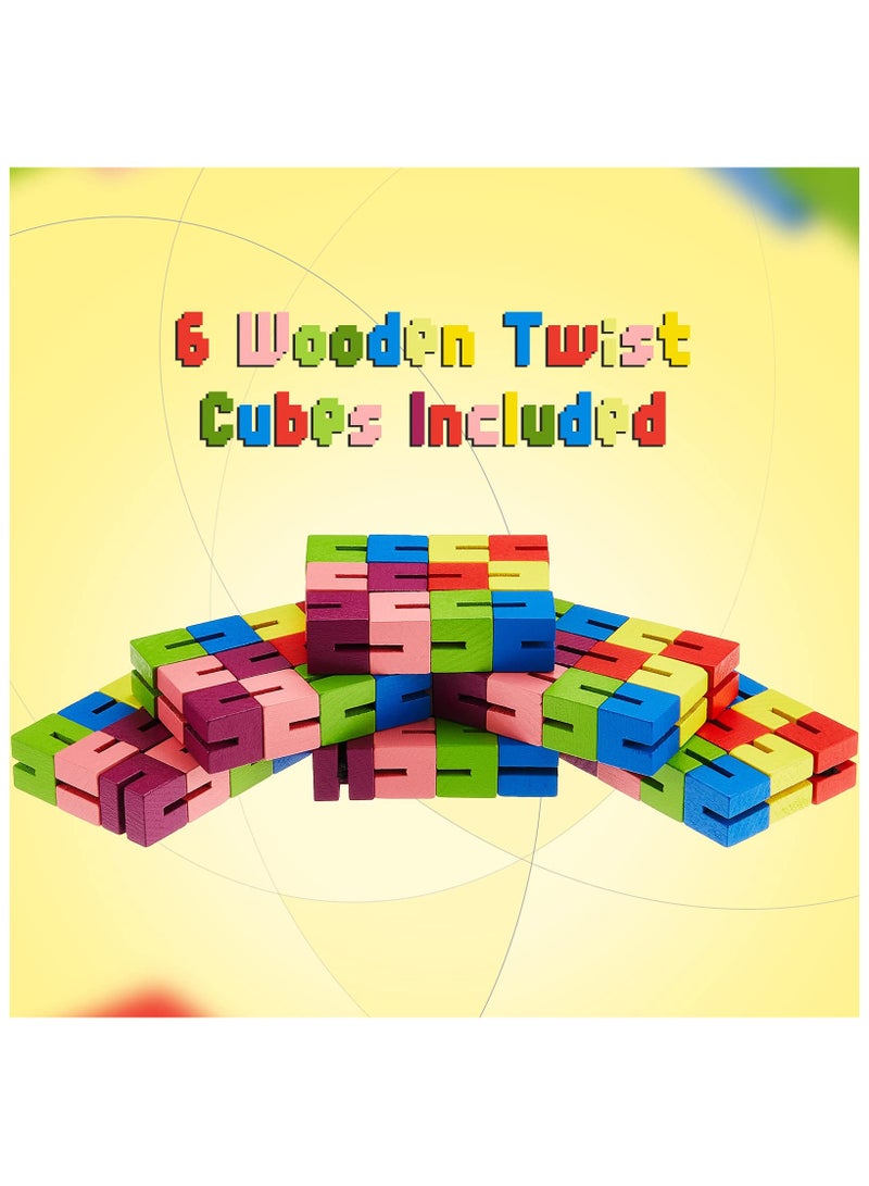 شابية 6 قطع من مكعبات اللف الخشبية للألعاب الحسية – ألعاب الألغاز للمراهقين، هدايا لتخفيف التوتر، هدايا حفلات للأولاد والبنات - Image 4