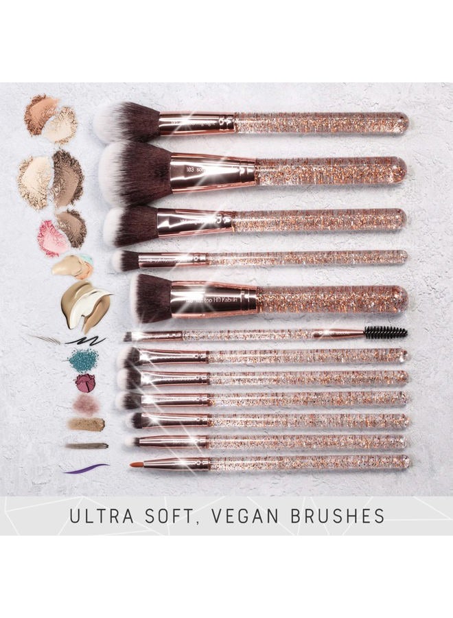 Niré Beauty 15piece Award Winning Glitter Makeup Brushes: Cute Makeup Brushes Set with Case, Beauty Blender, Cleaner, Guide, Gift Box - Image 2