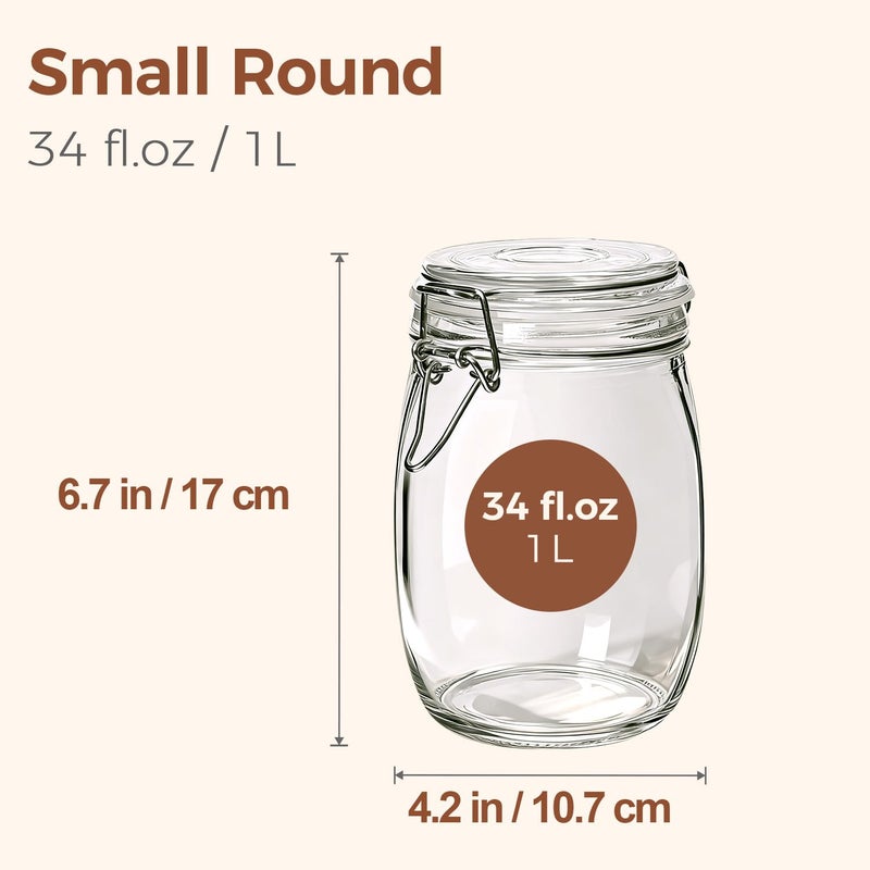ComSaf Airtight Glass Canister Set of 3 with Lids 34oz Food Storage Jar Round - Storage Container with Clear Preserving Seal Wire Clip Fastening for Kitchen Canning Cereal,Pasta,Sugar,Beans,Spice - Image 2