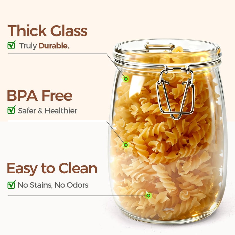 ComSaf Airtight Glass Canister Set of 3 with Lids 34oz Food Storage Jar Round - Storage Container with Clear Preserving Seal Wire Clip Fastening for Kitchen Canning Cereal,Pasta,Sugar,Beans,Spice - Image 4