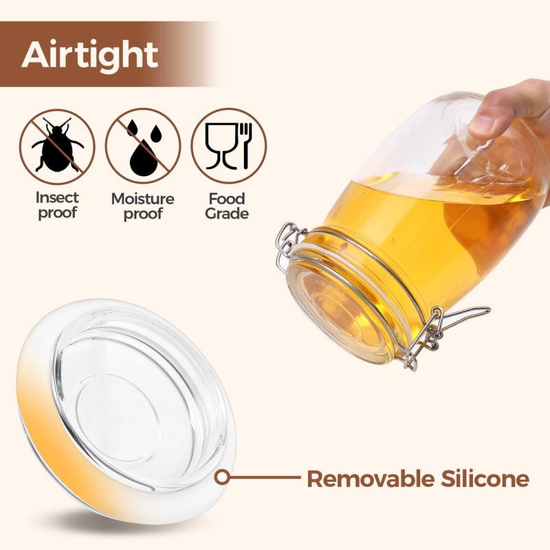 ComSaf Airtight Glass Canister Set of 3 with Lids 34oz Food Storage Jar Round - Storage Container with Clear Preserving Seal Wire Clip Fastening for Kitchen Canning Cereal,Pasta,Sugar,Beans,Spice - Image 3