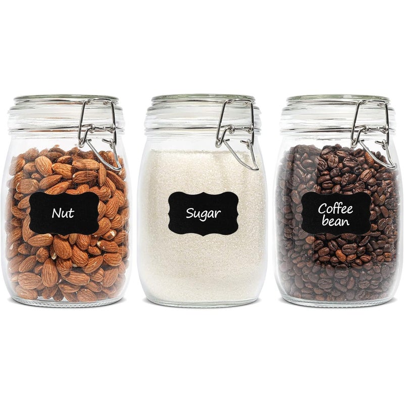 ComSaf Airtight Glass Canister Set of 3 with Lids 34oz Food Storage Jar Round - Storage Container with Clear Preserving Seal Wire Clip Fastening for Kitchen Canning Cereal,Pasta,Sugar,Beans,Spice - Image 1