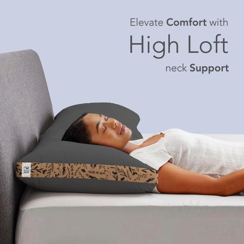THE WOOD WHITE THE WOOD WHITE Soft Microfiber High Loft Pillow Set of 2 Sleep Well in 43 x 69 Cm with Printed Gusset of Extra 5 Cm Height for Neck Support and Soft Comfortable Sleep Grey Quill.  - Image 3