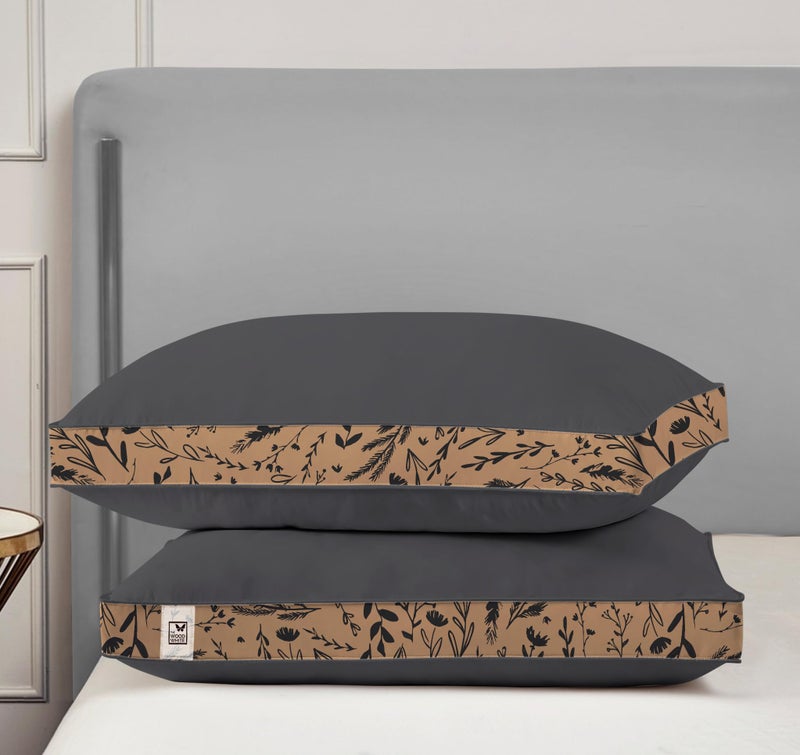 THE WOOD WHITE THE WOOD WHITE Soft Microfiber High Loft Pillow Set of 2 Sleep Well in 43 x 69 Cm with Printed Gusset of Extra 5 Cm Height for Neck Support and Soft Comfortable Sleep Grey Quill.  - Image 1