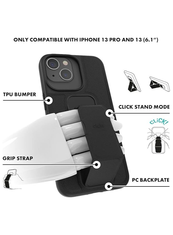 MYK Clear Case Compatible with iPhone 15 pro max 6.7 inch, Cell Phone Grip and Expanding Stand, Shockproof Cover with Grip Holder, Raised Edges for Screen Protection, Saffiano Black - Image 2