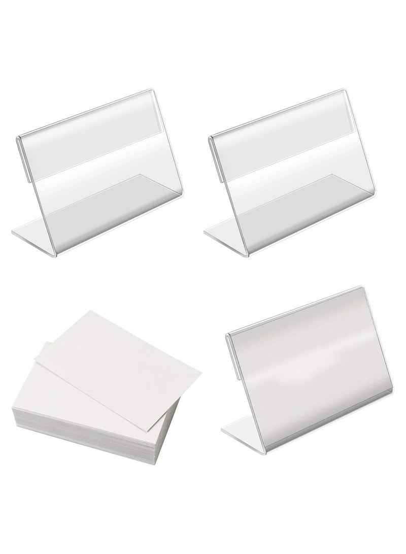 Slasa SLASA 20 Pack Acrylic Sign Display Holders 3.1 x 1.9 Inch – L-Shaped Clear Plastic Label Holders with Blank Inserts – Horizontal Name Card Display Stand for Office, Store, Restaurant - Image 1