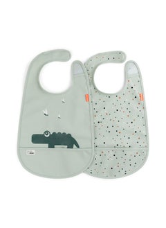 done by deer Bib w/Velcro 2-Pack, Croco Green - Waterproof, easy to clean, with pocket for messy eaters - perfect for mealtime at home or on-the-go!  - Image 1