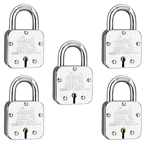 Link Atoot 60mm Padlocks 5Pcs Set | 2 Lakhs Key Combinatiosn | Steel Body | Hardened Shackle | 8 Brass Levers | Made in India | 3 Keys for Each Padlock - Image 1