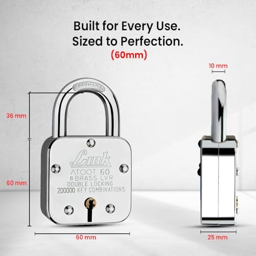 Link Atoot 60mm Padlocks 5Pcs Set | 2 Lakhs Key Combinatiosn | Steel Body | Hardened Shackle | 8 Brass Levers | Made in India | 3 Keys for Each Padlock - Image 4