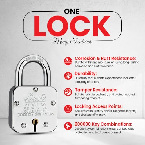 Link Atoot 60mm Padlocks 5Pcs Set | 2 Lakhs Key Combinatiosn | Steel Body | Hardened Shackle | 8 Brass Levers | Made in India | 3 Keys for Each Padlock - Image 2