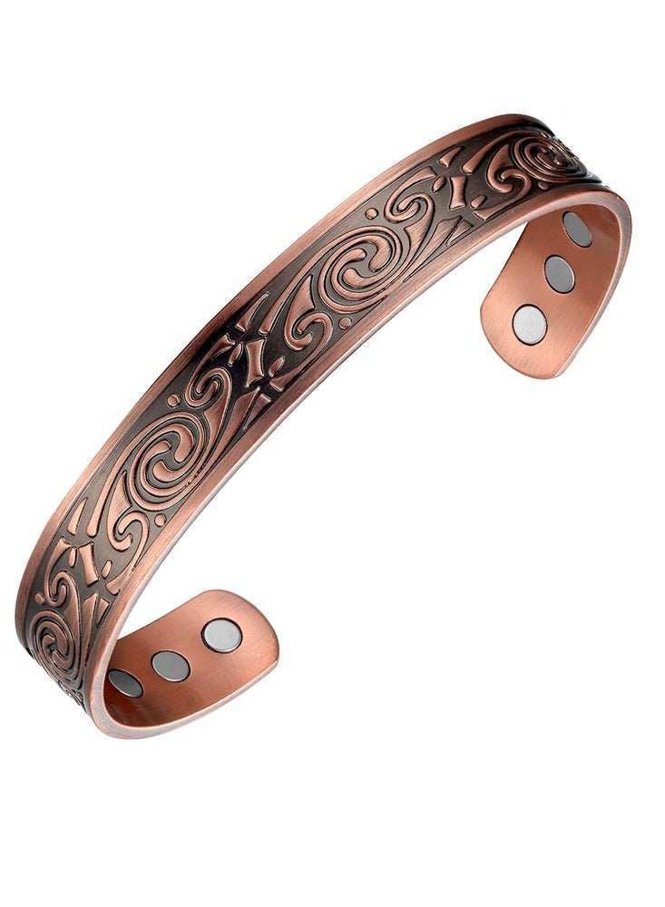 Pure Copper Adjustable Cuff Bracelet with Classic Spiral Pattern and Magnets - Image 1